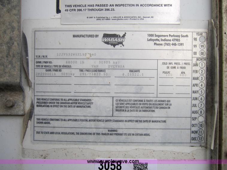 image for item 3058 1999 Wabash 53' dry van semi-trailer