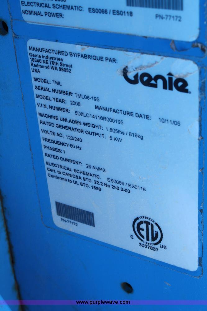 image for item 4783 2006 Genie TML-4000N light tower