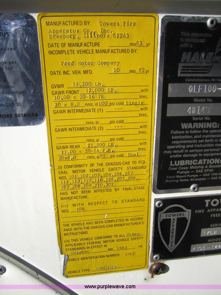 image for item 3313 1983 Ford C8000 pumper firetruck