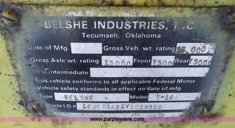 image for item 5371 1997 Belshe T-16 16' equipment trailer
