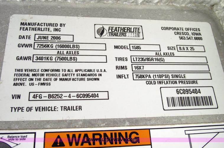 image for item 5387 2006 Featherlite 1585 all aluminum goose neck trailer