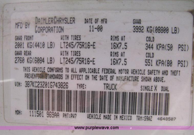 image for item 8144 2001 Dodge Ram 2500 quad-cab pickup truck