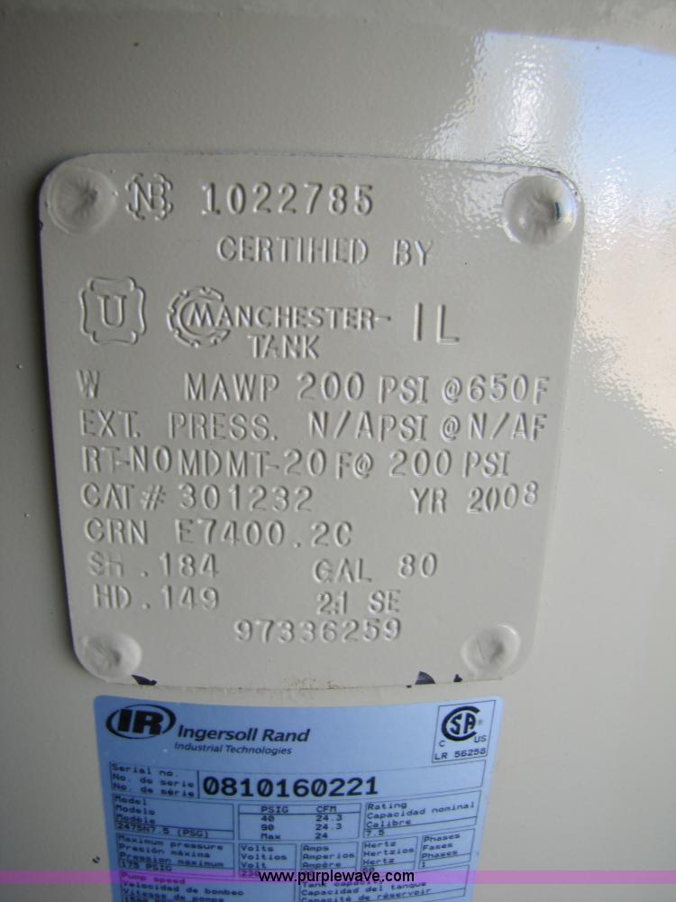 image for item 5198 Ingersoll Rand 2475 80 gallon vertical air compressor