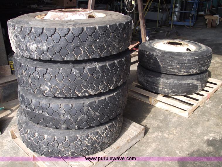 image for item 5435 (6) 11R22.5 radial tires on Bud wheels