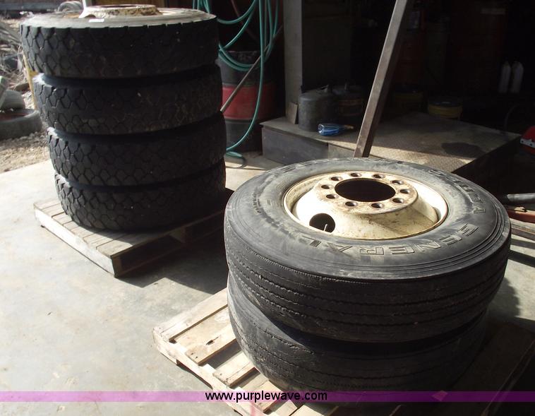image for item 5435 (6) 11R22.5 radial tires on Bud wheels