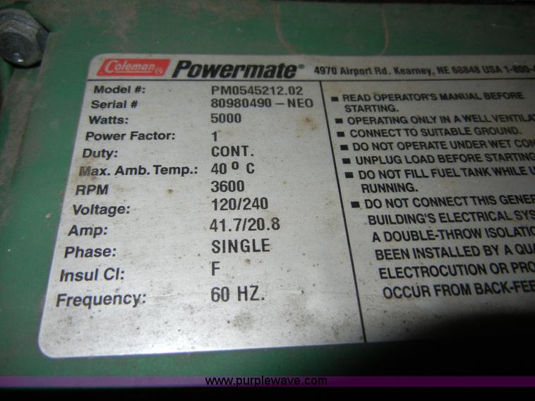 image for item 2288 Coleman Powermate 5000 portable generator