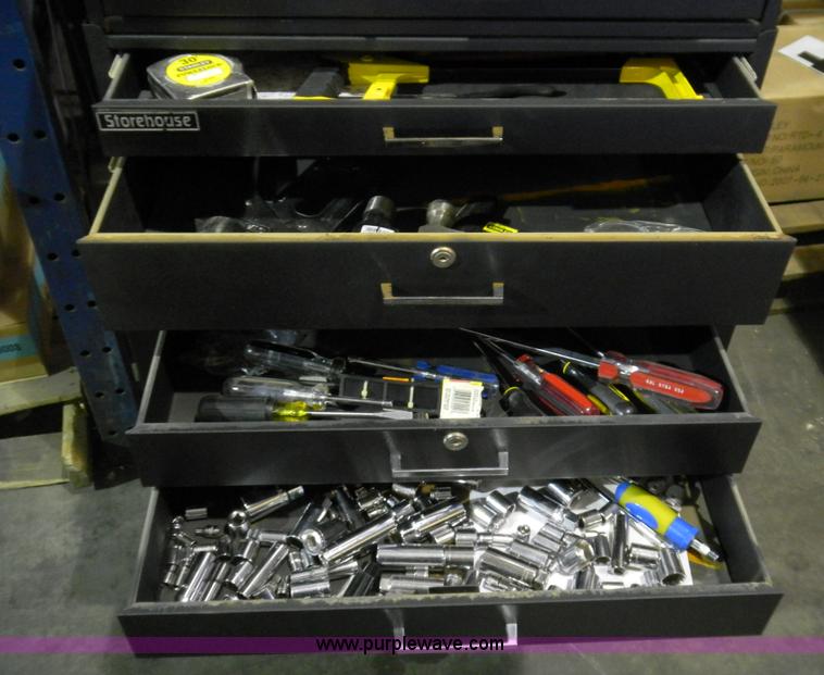 image for item 4804 Three piece stacked tool box with eleven drawers, storage compartments and contents