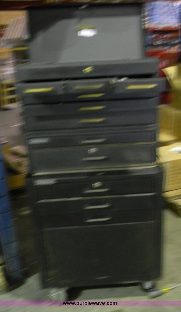 image for item 4804 Three piece stacked tool box with eleven drawers, storage compartments and contents
