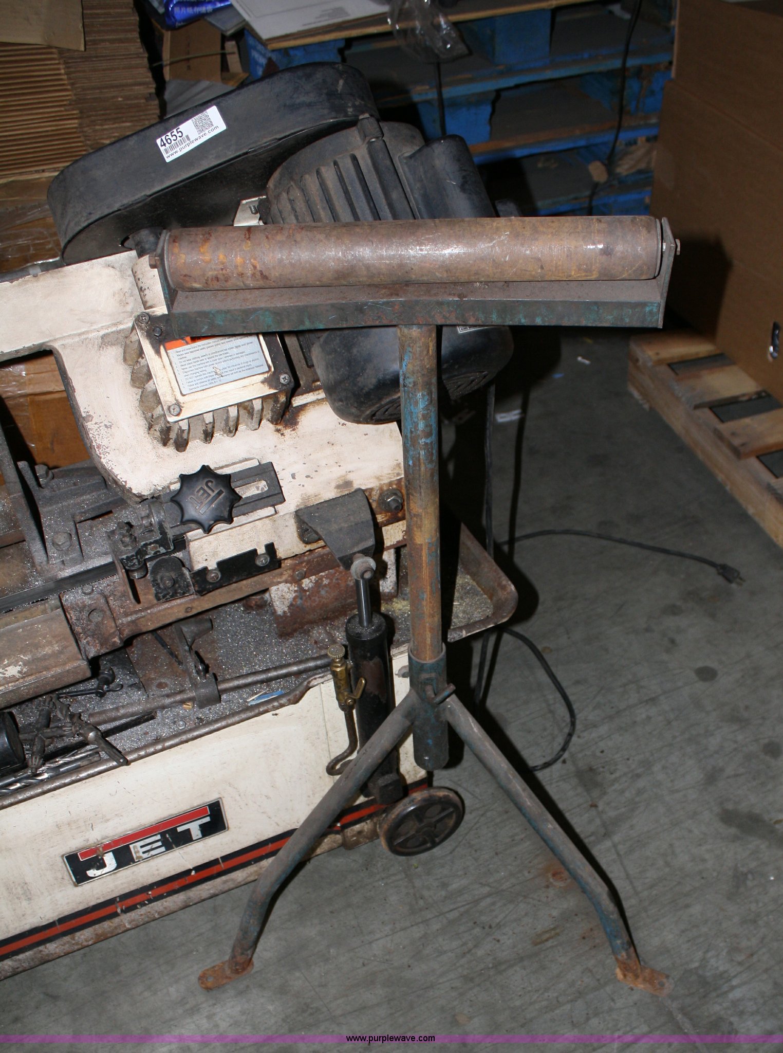 Jet Industrial autocooling metal bandsaw with roller stands in Spring