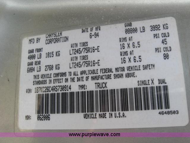 image for item 5995 1994 Dodge Ram 2500 pickup truck