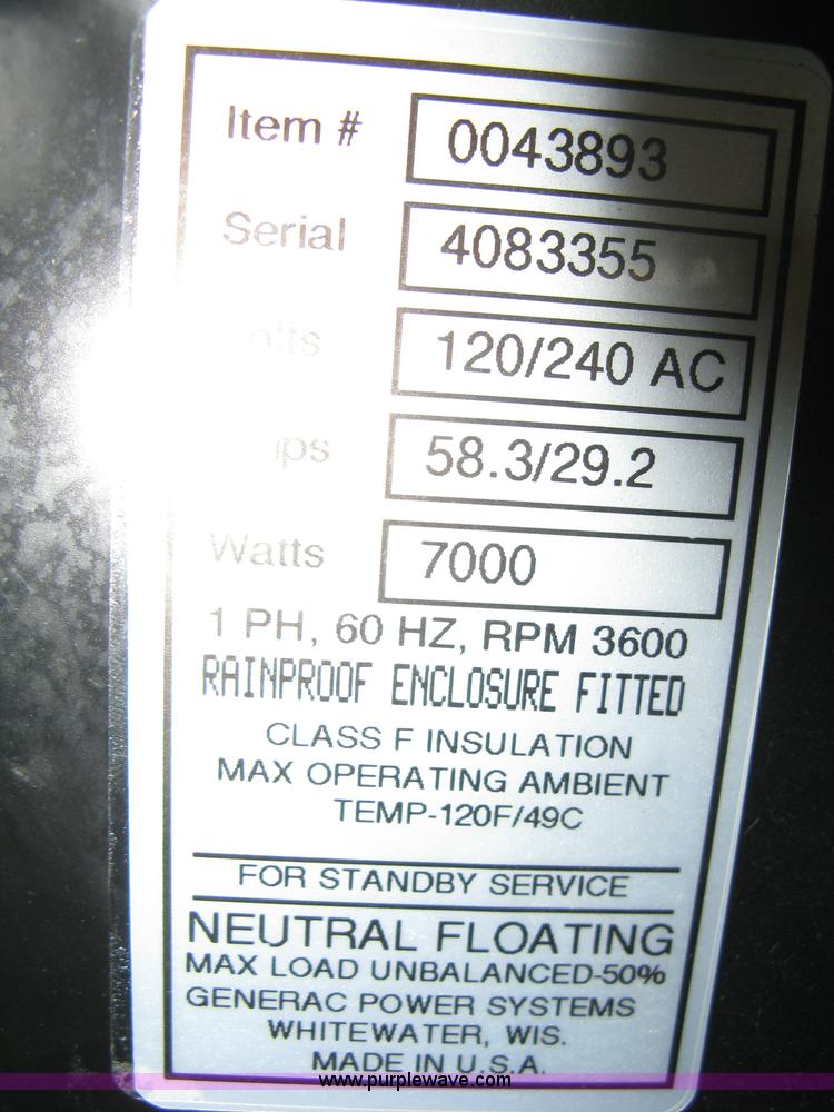 image for item 8095 Generac Power Systems Guardian Plus residential generator