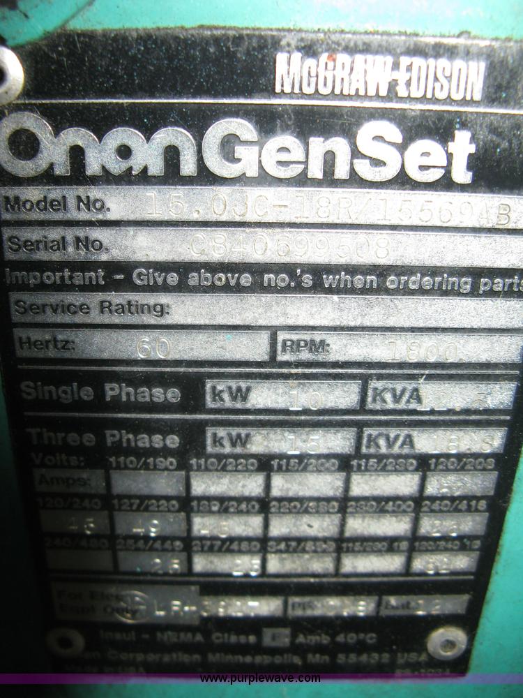 image for item 8096 Onan 15.0 GenSet commercial generator