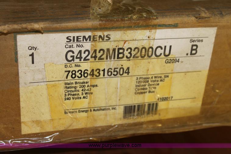image for item 6540 Siemes three phase 200 amp breaker box