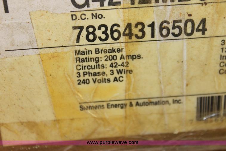 image for item 6540 Siemes three phase 200 amp breaker box