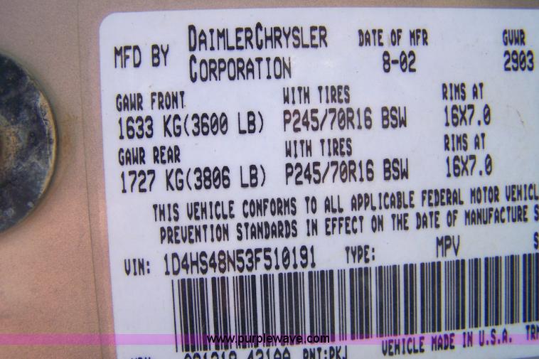 image for item 7284 2003 Dodge Durango SLT SUV