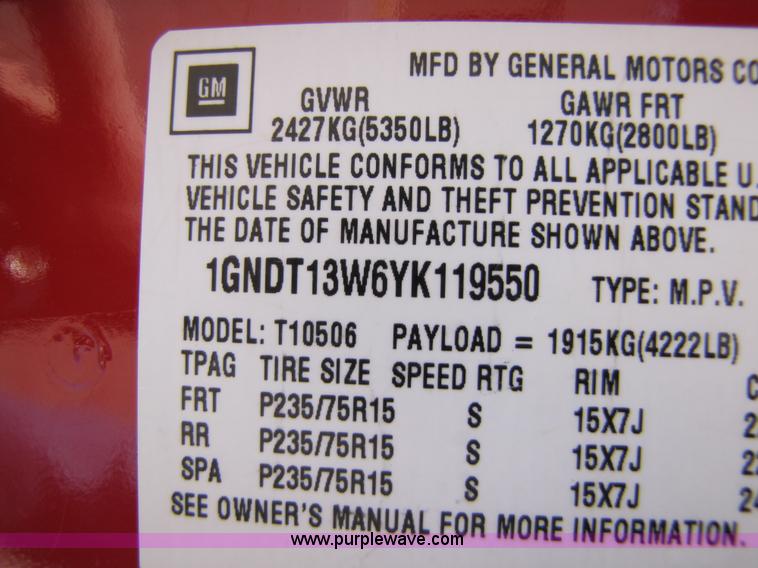 image for item 8662 2000 Chevrolet Blazer LS SUV