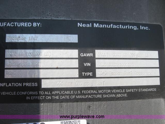 image for item 5932 1998 Neal Mfg. flatbed goose neck trailer