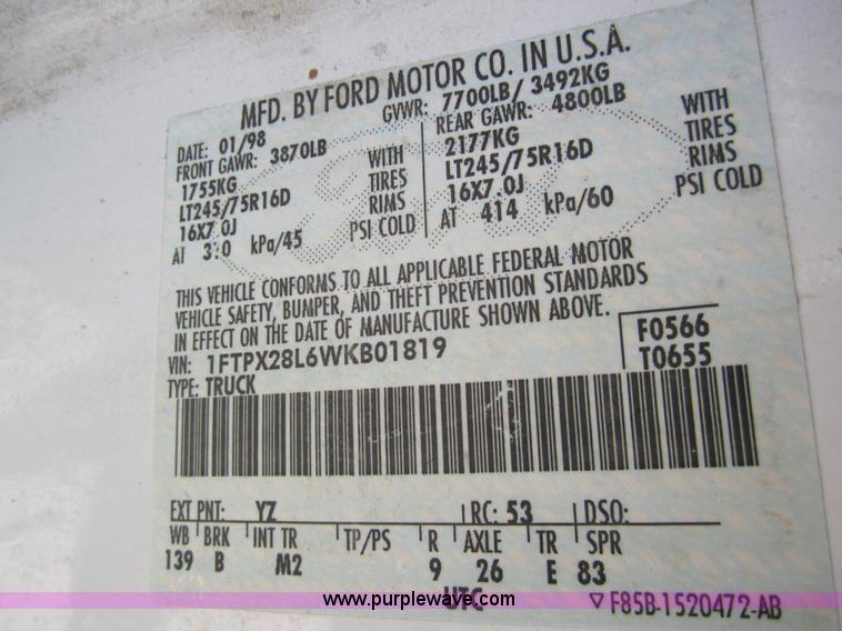 image for item 3074 1998 Ford F250 XLT Supercab pickup truck