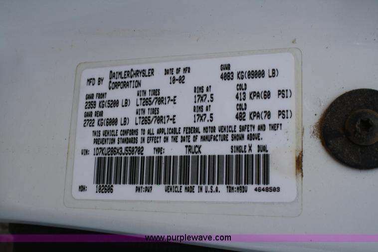 image for item 4796 2003 Dodge Ram 2500 quad cab pickup truck