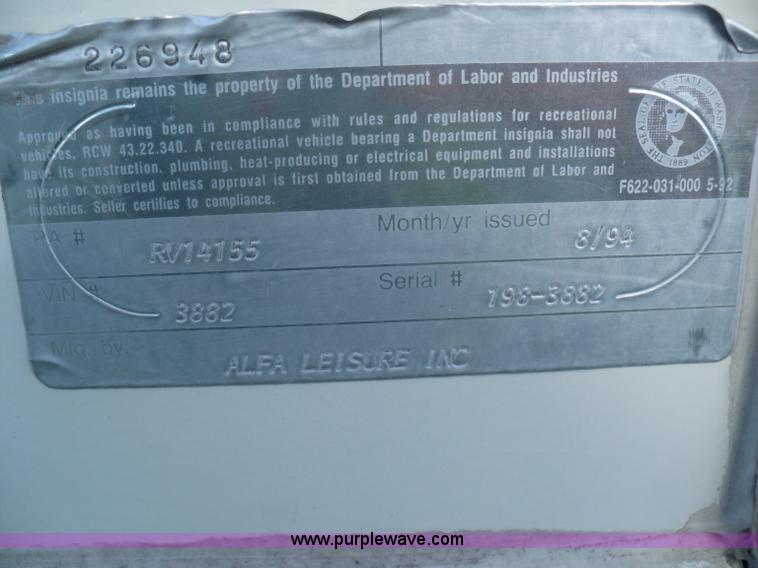 image for item 5593 1995 Alfa Leisure RV14155 fifth wheel camper