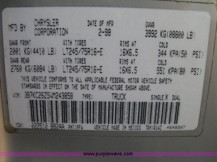 image for item 8101 1998 Dodge Ram 2500 Laramie SLT pickup truck