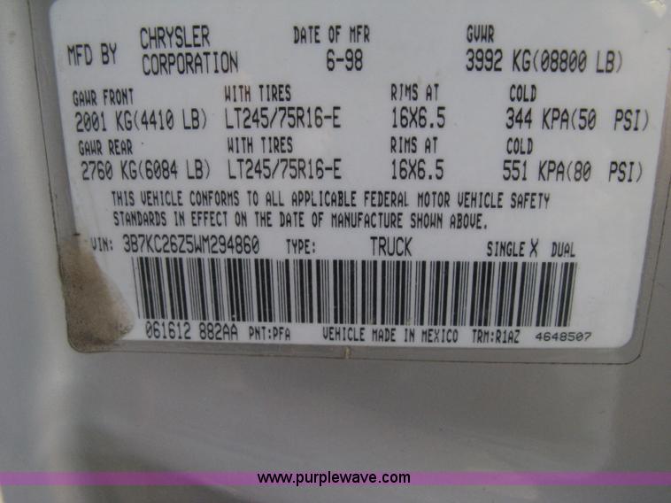 image for item 8108 1998 Dodge Ram 2500 Laramie SLT pickup truck