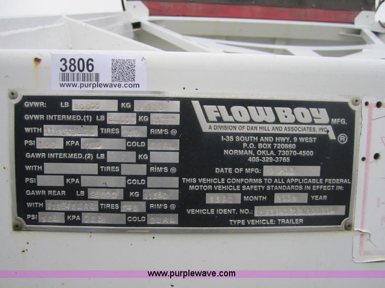 image for item 3806 2002 Flowboy 40' belly dump trailer