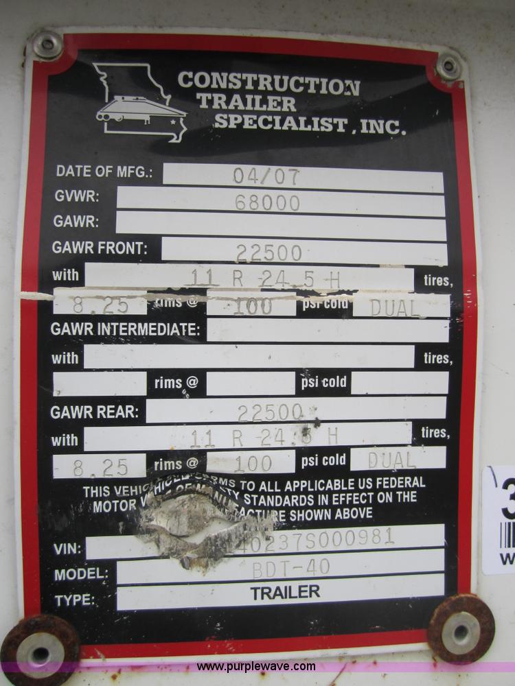 image for item 3807 2007 CTS BDT-40 40' belly dump trailer