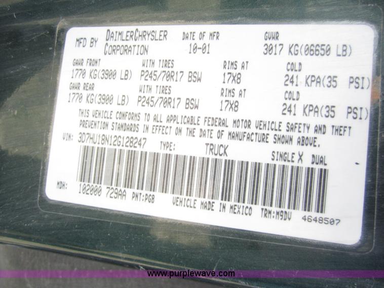 image for item 6466 2002 Dodge Ram 1500 SLT quad cab pickup truck