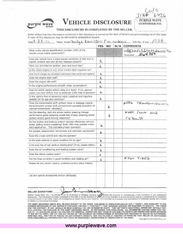 image for item 6426 2001 Dodge 1500 pickup truck