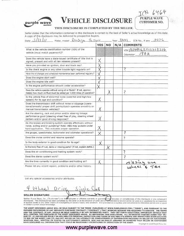 image for item 6464 2001 Dodge Ram 1500 pickup truck