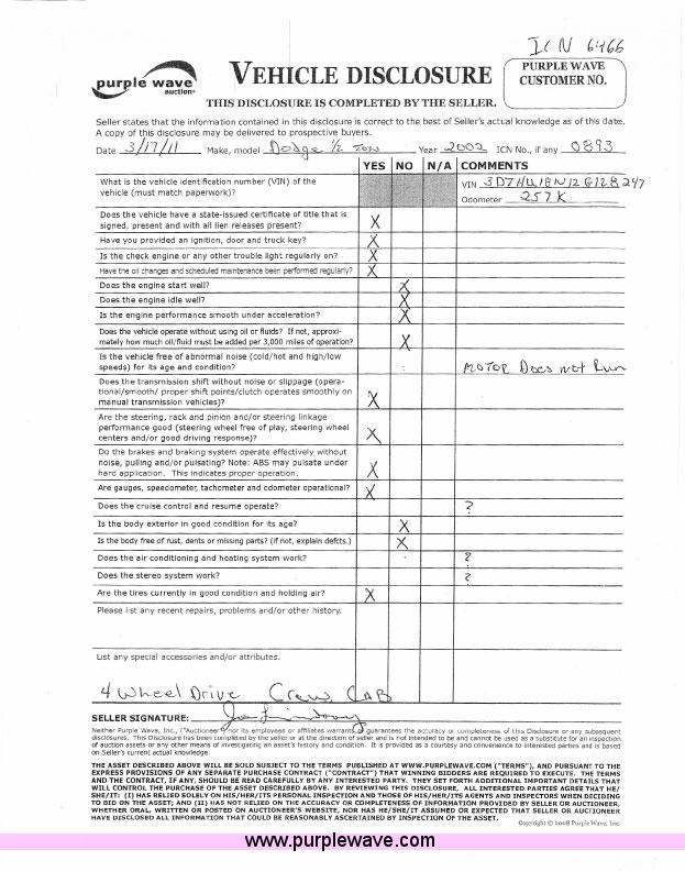 image for item 6466 2002 Dodge Ram 1500 SLT quad cab pickup truck