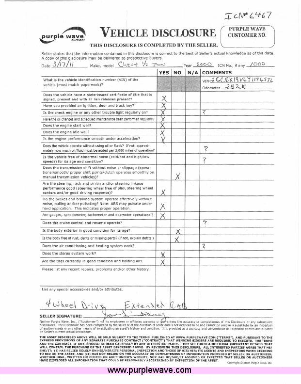 image for item 6467 2000 Chevrolet Silverado K1500 extended cab pickup truck