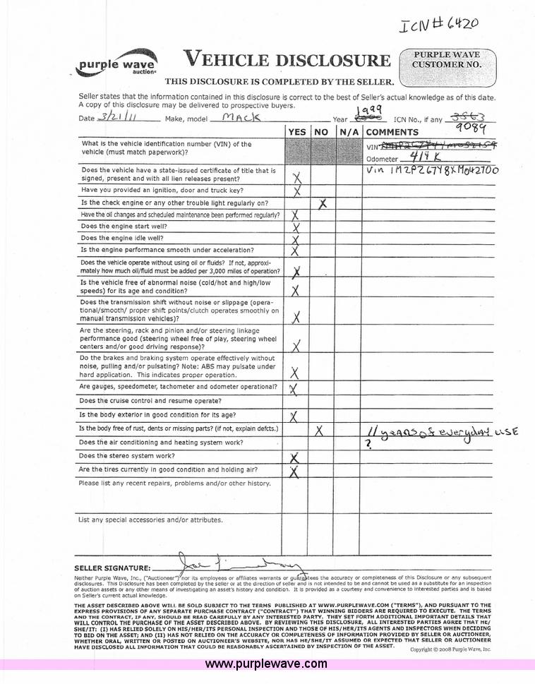 image for item 6420 1999 Mack RD688S semi truck