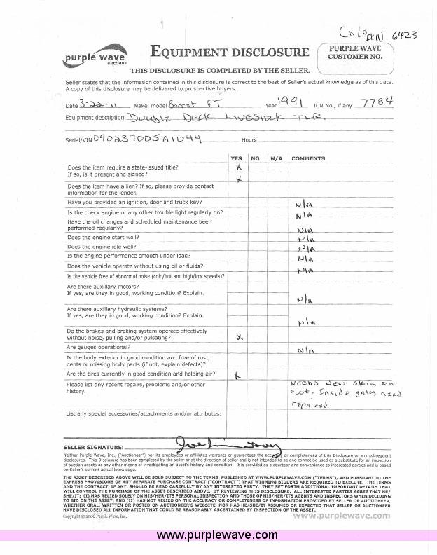 image for item 6423 1995 Barrett 50' straight deck hog trailer