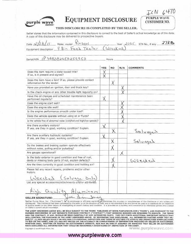 image for item 6470 2005 Pinson feed trailer