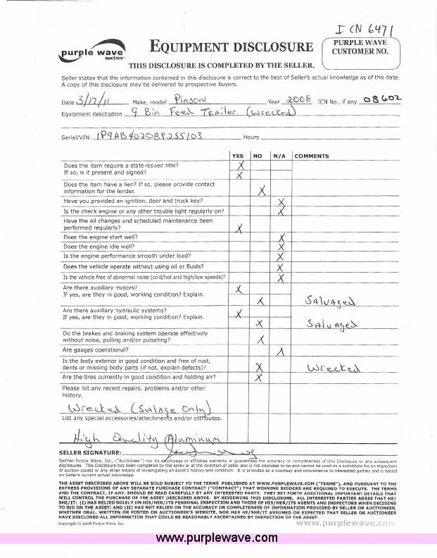 image for item 6471 2008 Pinson feed trailer