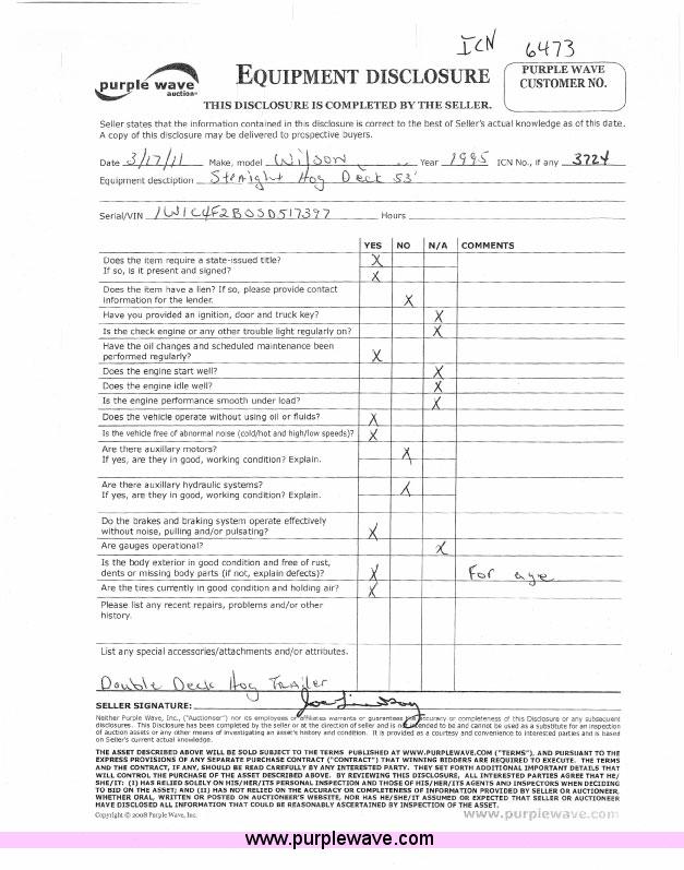 image for item 6473 1995 Wilson 53' straight deck hog trailer