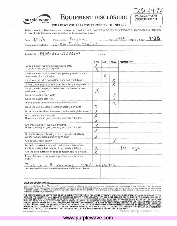 image for item 6476 1998 Pinson 42' feed trailer