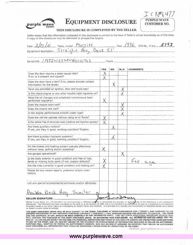 image for item 6477 1996 Merritt 53' straight deck hog trailer