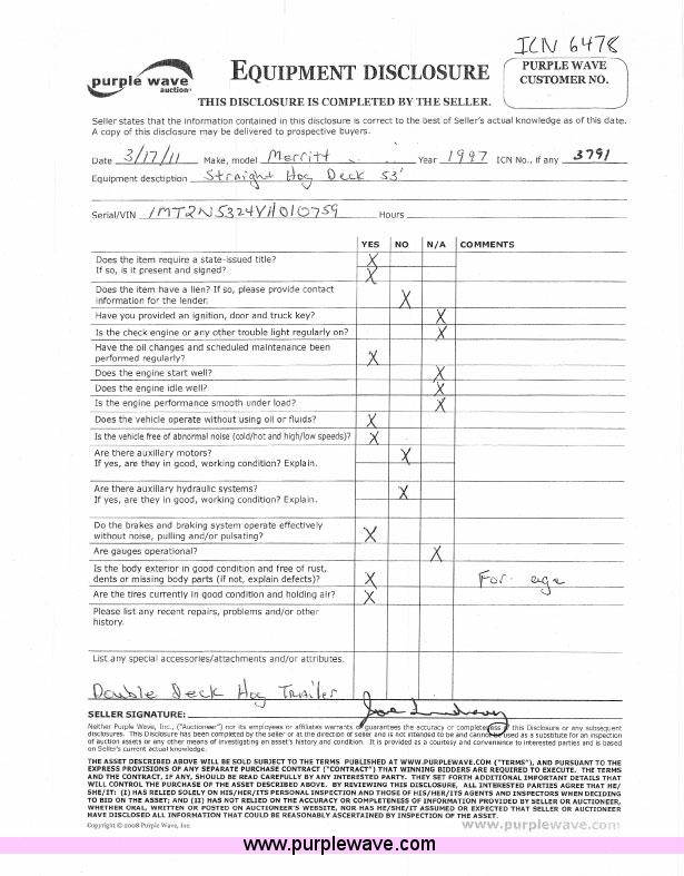 image for item 6478 1997 Merritt 53' straight deck hog trailer