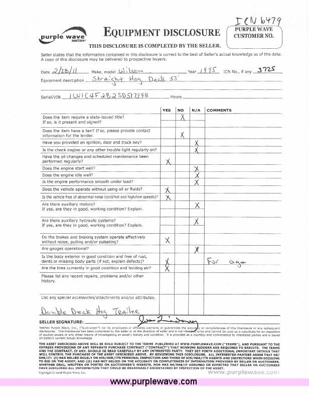 image for item 6479 1995 Wilson 53' straight deck hog trailer