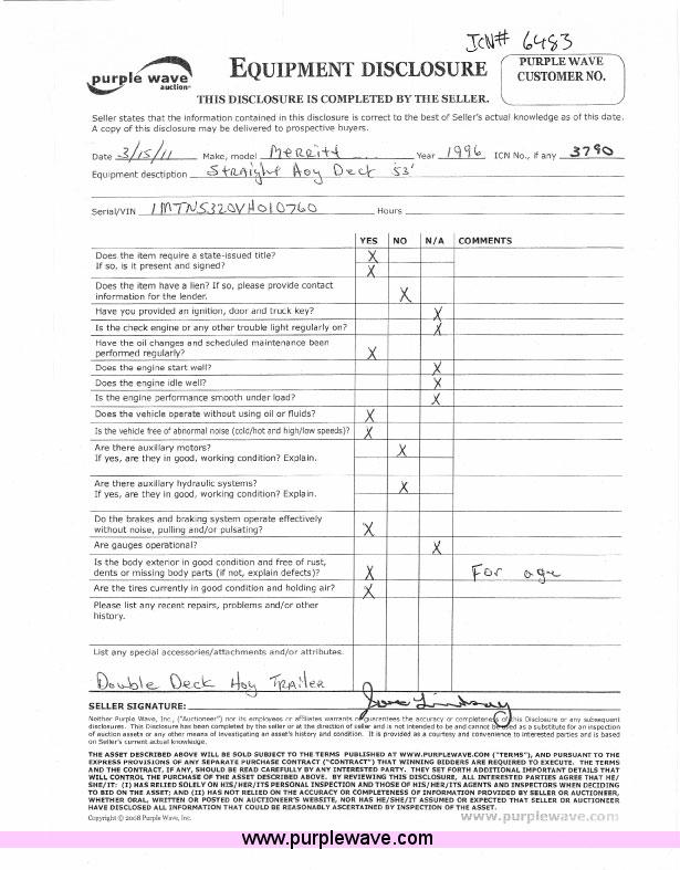 image for item 6483 1997 Merritt 53' straight deck hog trailer