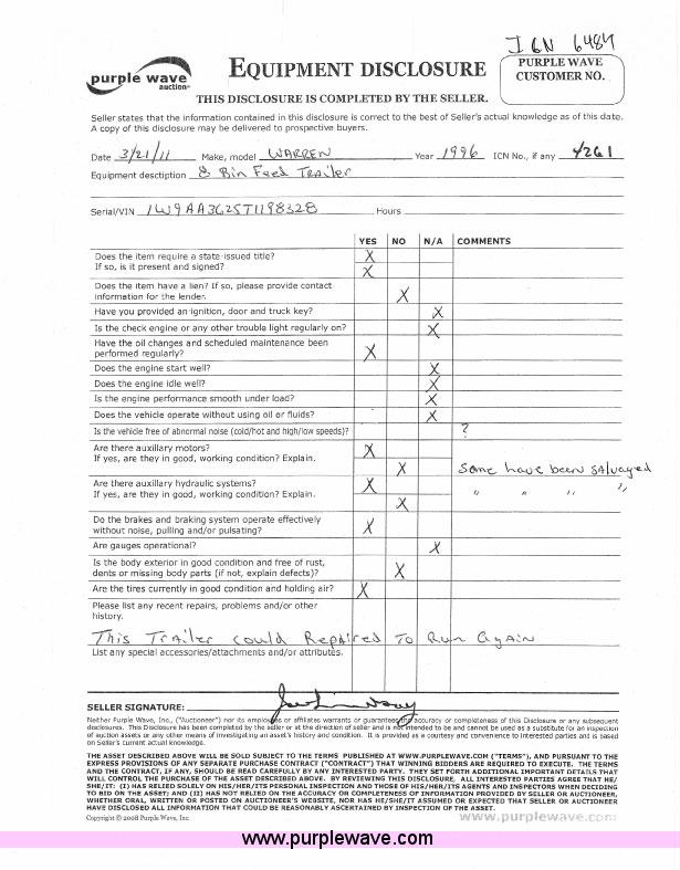 image for item 6484 1995 Warren 41' feed trailer