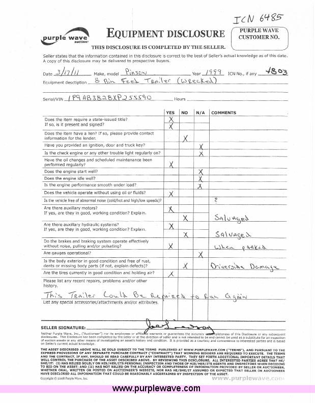 image for item 6485 1999 Pinson 42' feed trailer