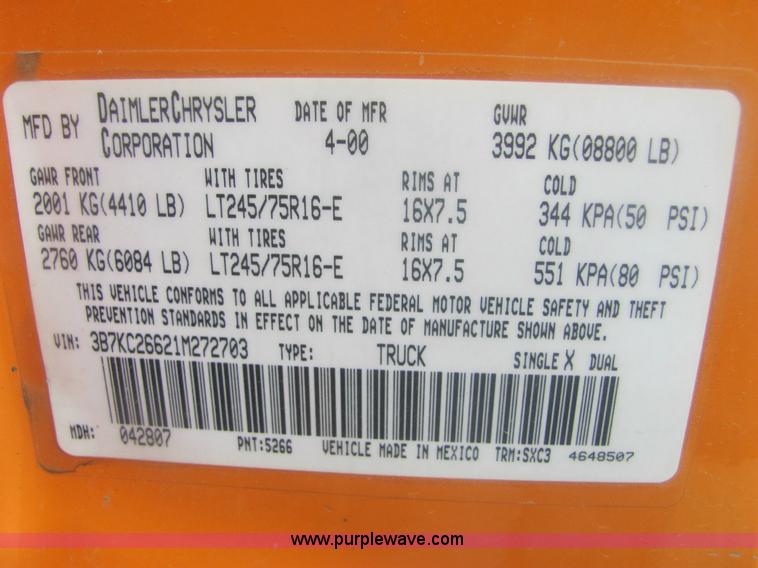 image for item 6162 2001 Dodge Ram 2500 pickup truck