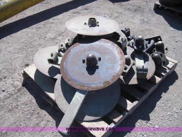 image for item 1969 Flex King 21" coulters, mounts, shanks, and hubs