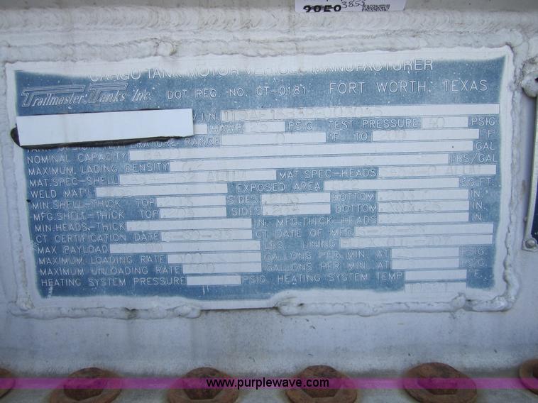 image for item 3855 1993 Trail Master semi tanker trailer