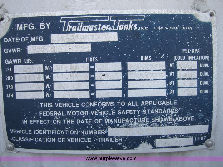 image for item 3855 1993 Trail Master semi tanker trailer