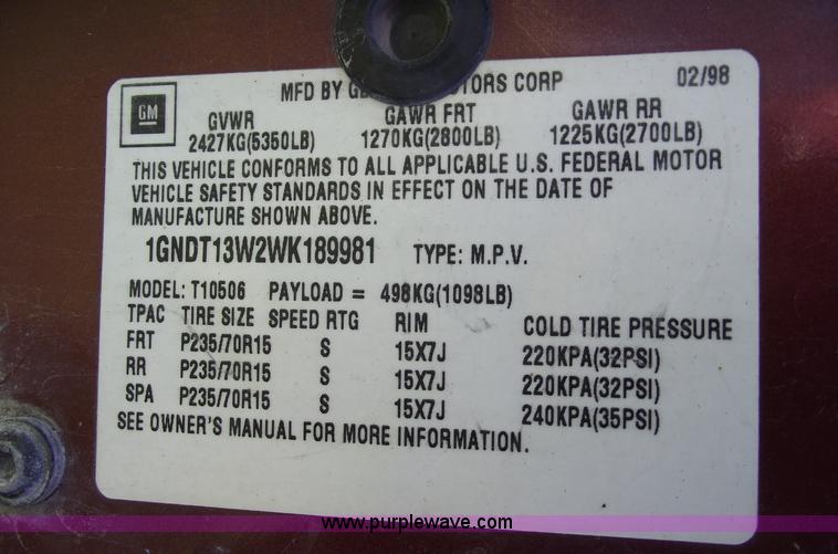 image for item 5438 1998 Chevrolet Blazer LS SUV